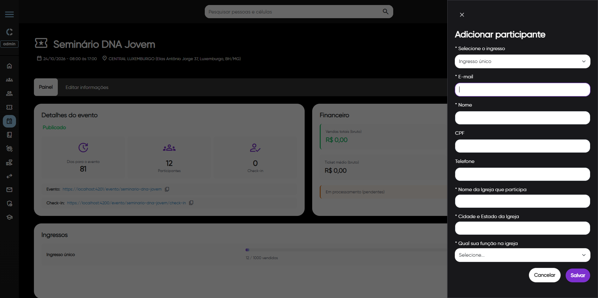 Evento - Adicionar participante
