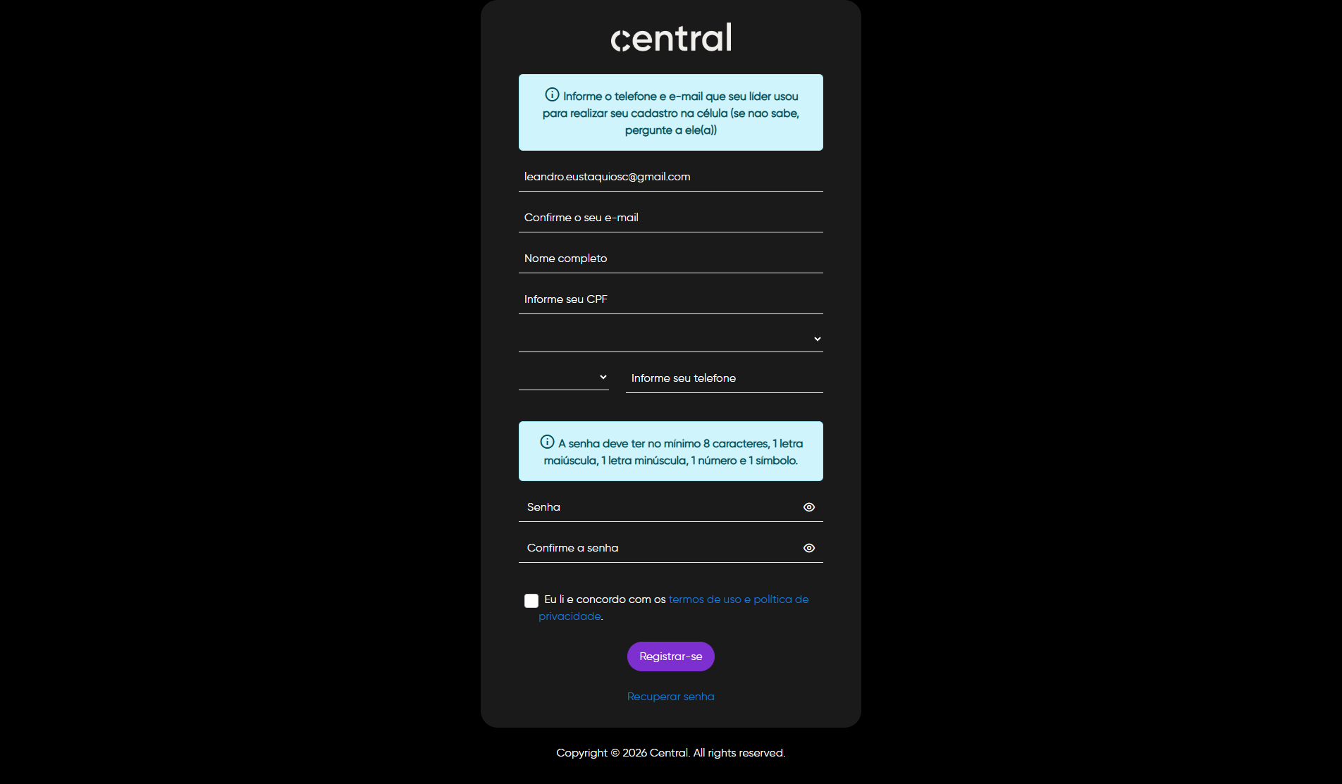 Login - usuário não cadastrado