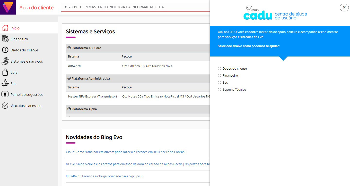 Acionamento do CADU (Suporte)