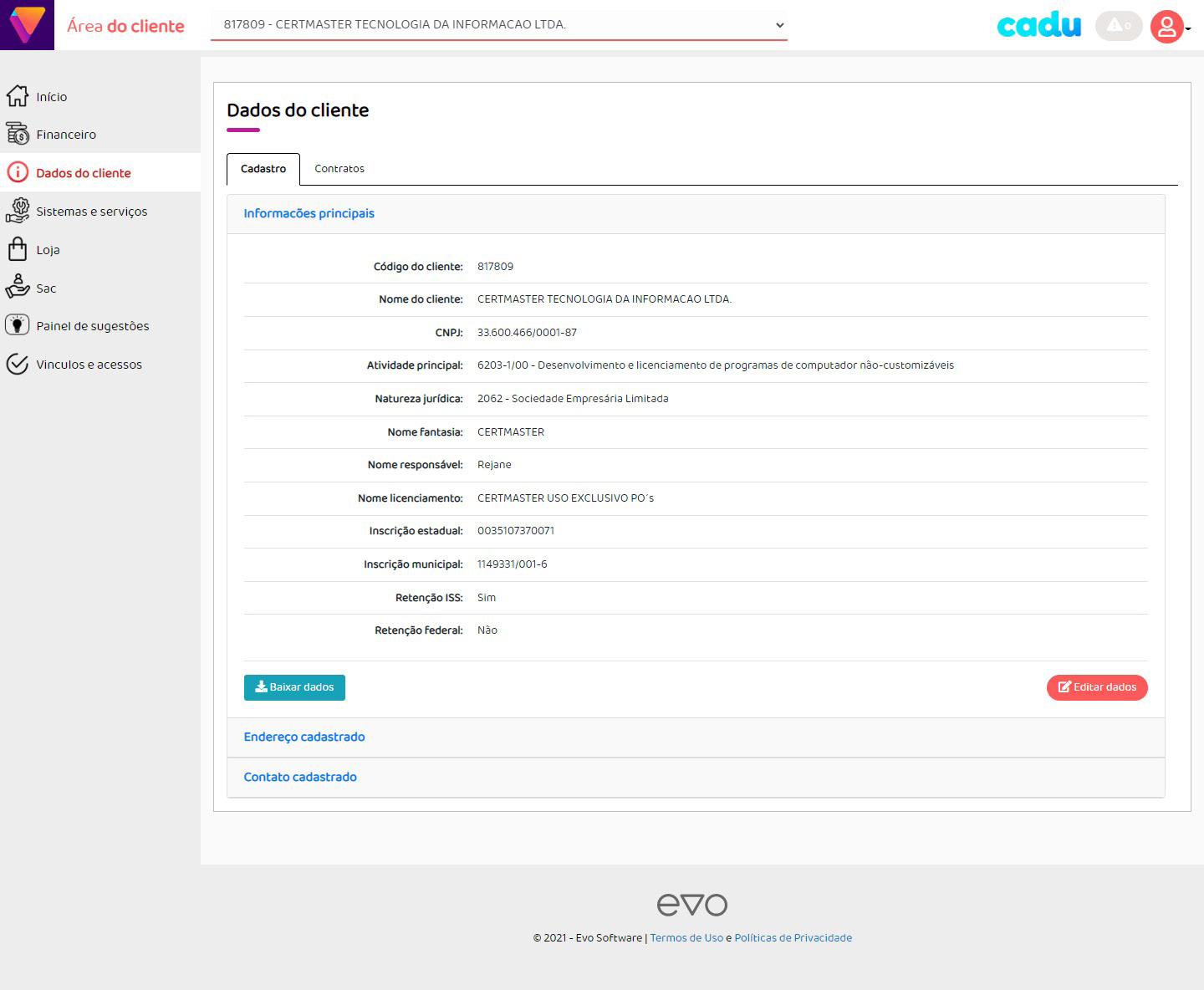 Dados do cliente