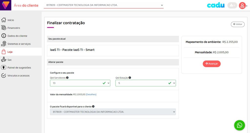 Loja - Aquisição do plano