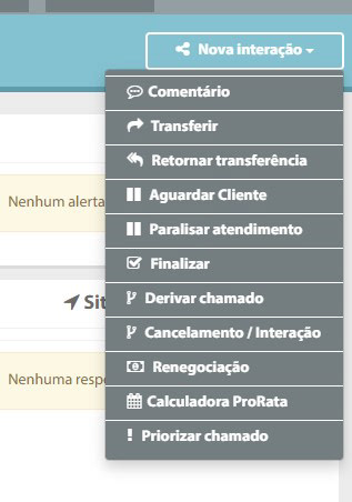 Menu de interações